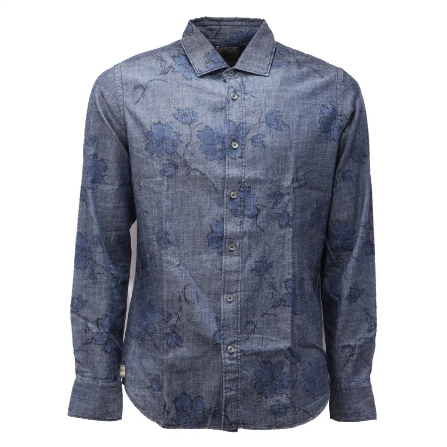 0993AG camicia uomo LUXURY 1939 slim fit blue denim cotton shirt man