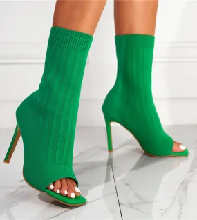 2022 Donne 105 centimetri Tacchi Alti Pompe Peep Toe Stivali Discoteca Moda Stretch Sandali Lavorati A Maglia Stivali Verde Str