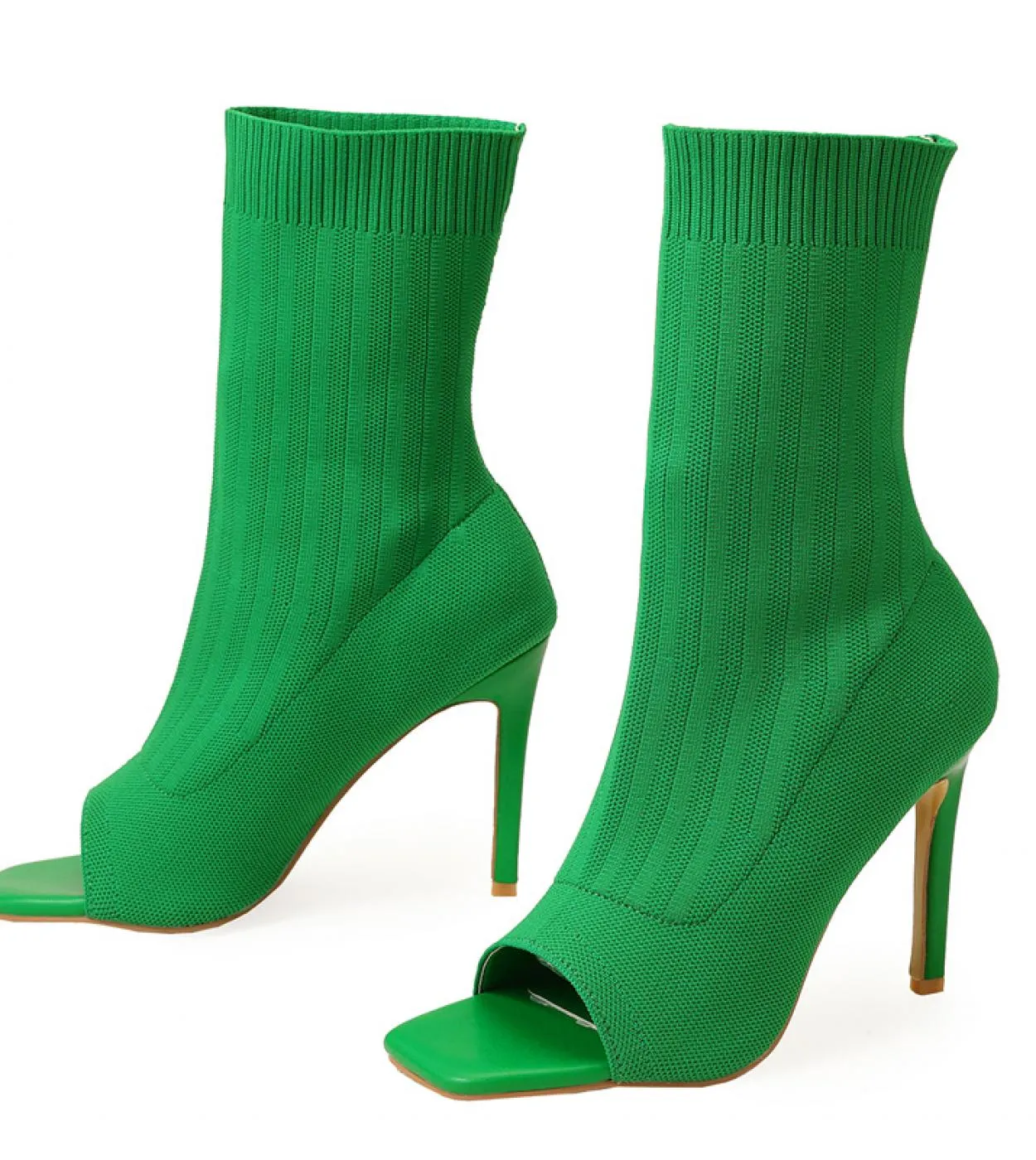 2022 Donne 105 centimetri Tacchi Alti Pompe Peep Toe Stivali Discoteca Moda Stretch Sandali Lavorati A Maglia Stivali Verde Str