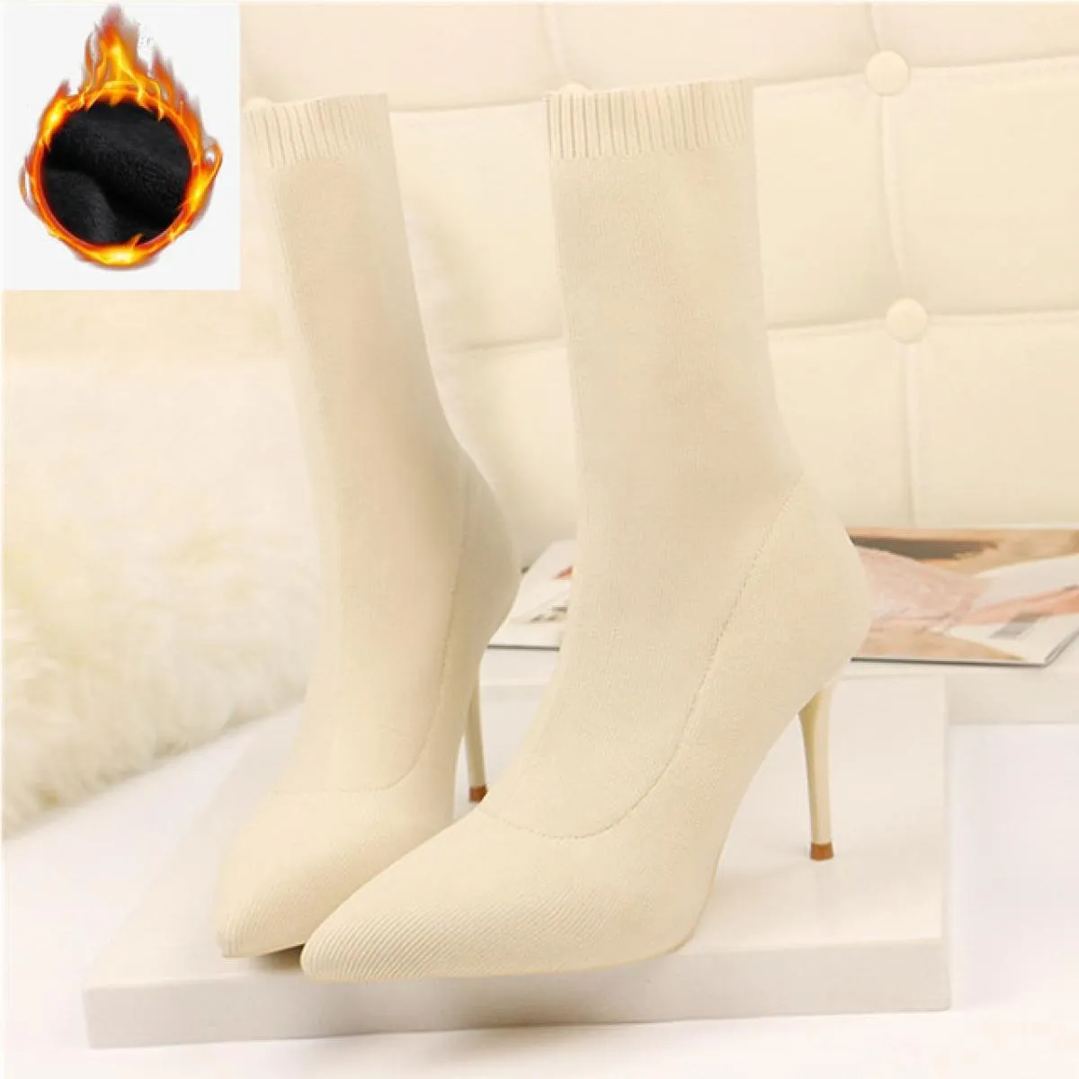 2022 stivali da donna di lusso con calzino nero Beige stivali con tacco alto sottile stivali in maglia elastica stivali invernal