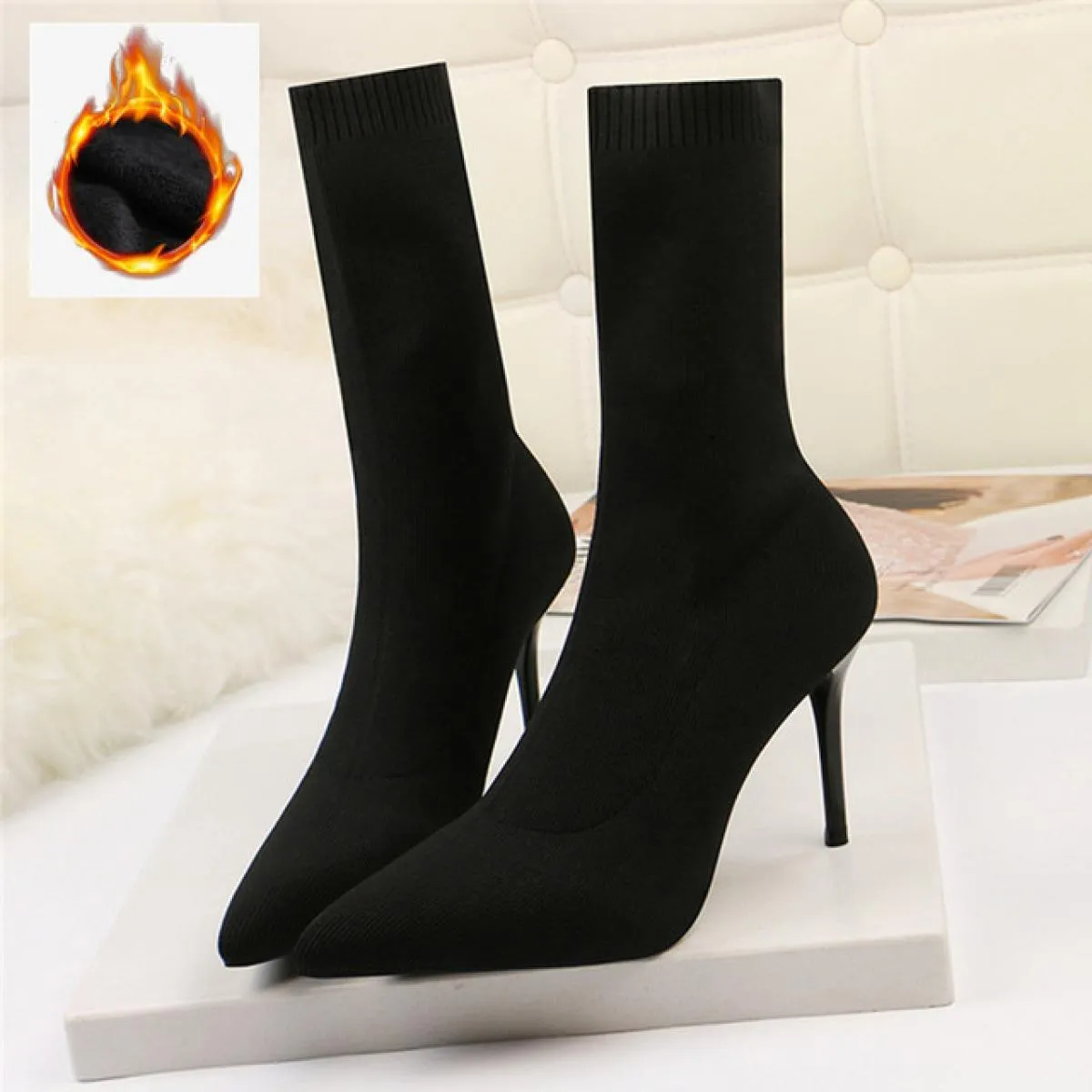 2022 stivali da donna di lusso con calzino nero Beige stivali con tacco alto sottile stivali in maglia elastica stivali invernal