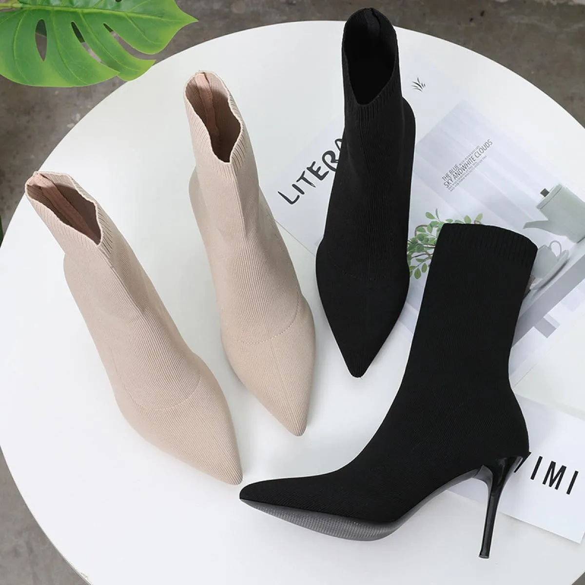 2022 stivali da donna di lusso con calzino nero Beige stivali con tacco alto sottile stivali in maglia elastica stivali invernal