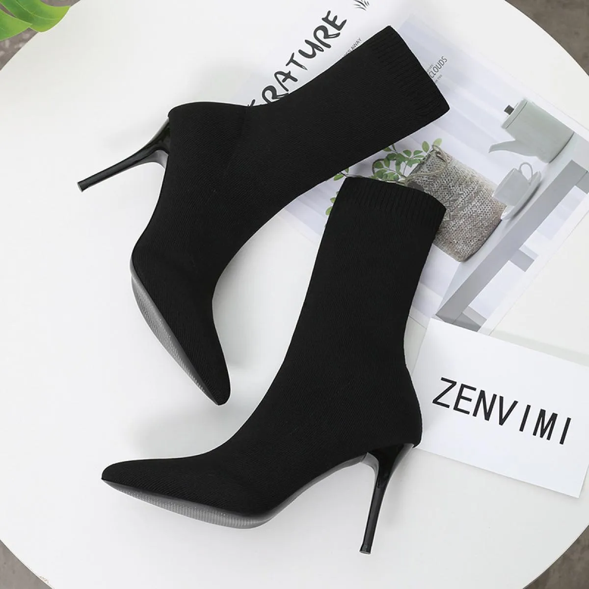 2022 stivali da donna di lusso con calzino nero Beige stivali con tacco alto sottile stivali in maglia elastica stivali invernal