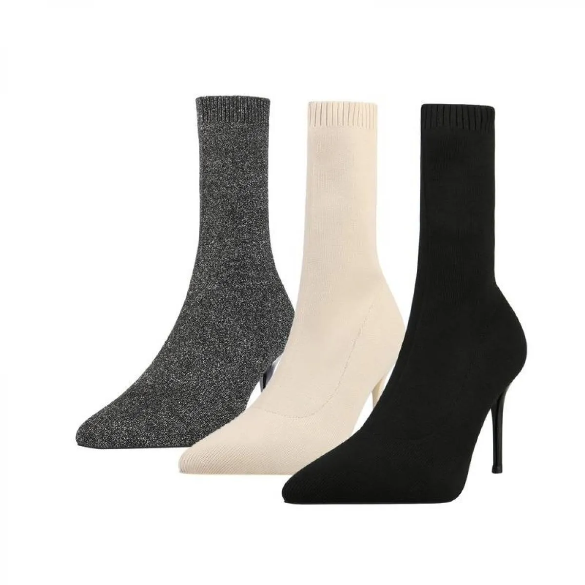 2022 stivali da donna di lusso con calzino nero Beige stivali con tacco alto sottile stivali in maglia elastica stivali invernal