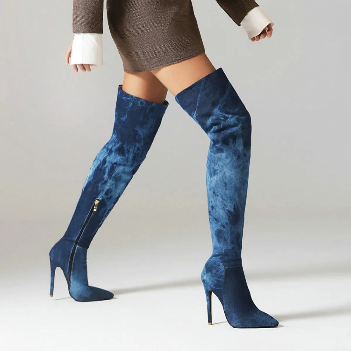 2024 Donne Sopra Il Ginocchio Stivali Alti Sottili Tacco Alto Piattaforme Scarpe Donna Autunno Inverno Punta A Punta Stivali Str