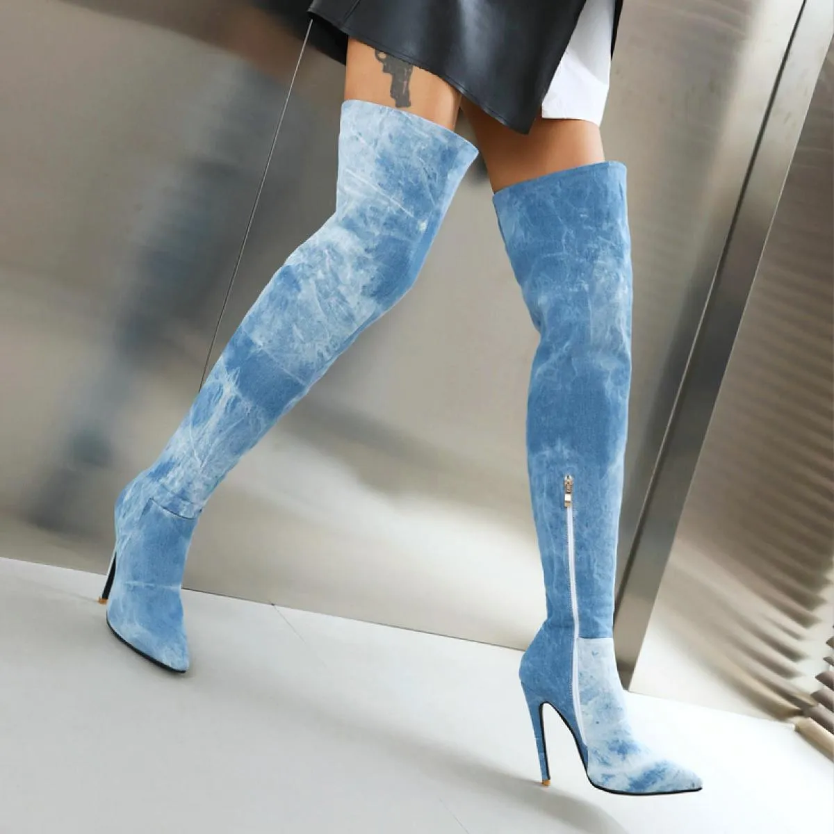2024 Donne Sopra Il Ginocchio Stivali Alti Sottili Tacco Alto Piattaforme Scarpe Donna Autunno Inverno Punta A Punta Stivali Str