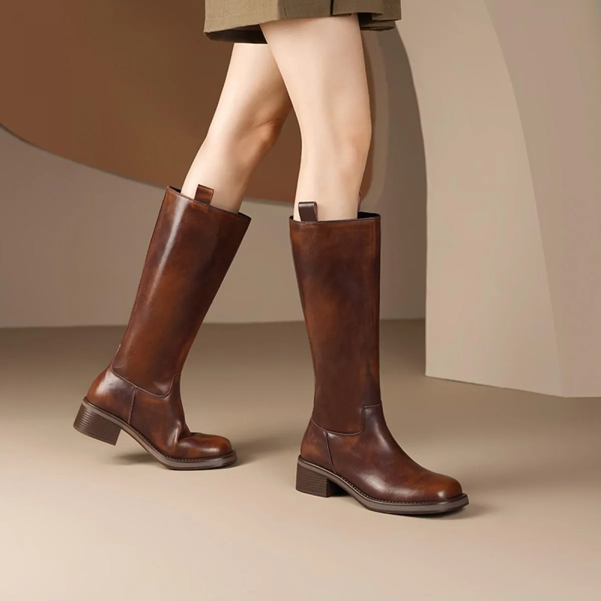 2024 Donne Stivali Alti Al Ginocchio Ufficio Delle Signore Casual Tacchi Med Slip On Scarpe Donna Autunno Inverno Stivali Lunghi