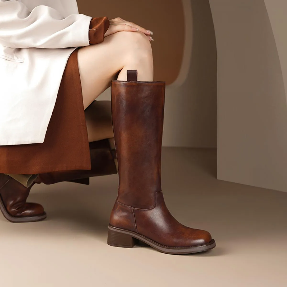 2024 Donne Stivali Alti Al Ginocchio Ufficio Delle Signore Casual Tacchi Med Slip On Scarpe Donna Autunno Inverno Stivali Lunghi