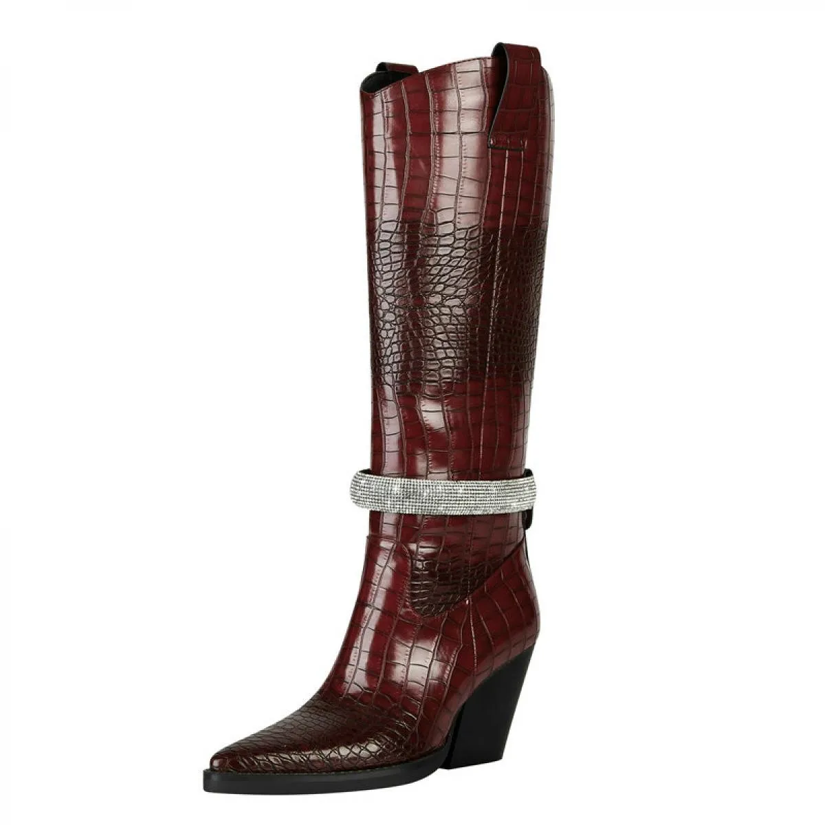 2024 Nuove donne Stivali alti al ginocchio Western Chunky Tacchi alti Moda Autunno Inverno Scarpe a punta di grandi dimensioni 3