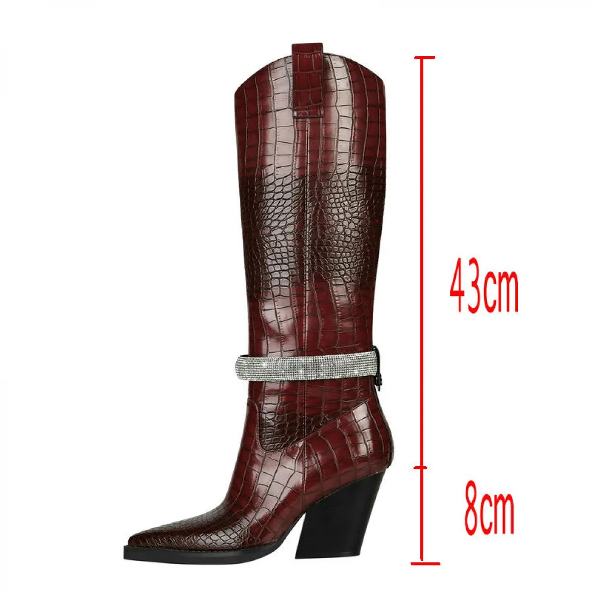 2024 Nuove donne Stivali alti al ginocchio Western Chunky Tacchi alti Moda Autunno Inverno Scarpe a punta di grandi dimensioni 3