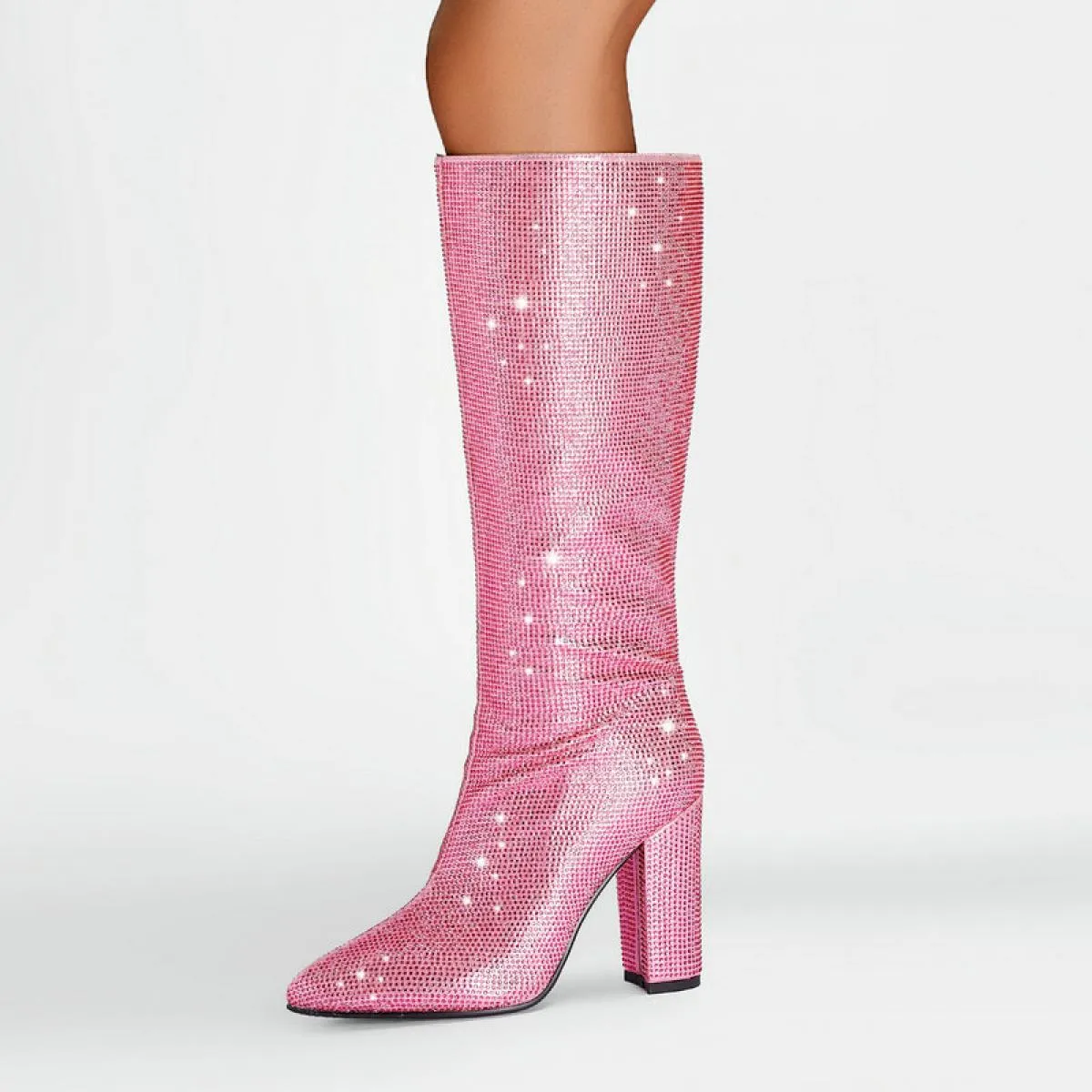 2024 nuovi stivali alti al ginocchio con strass rosa rosso per le donne designer tacchi alti festa matrimonio autunno inverno st