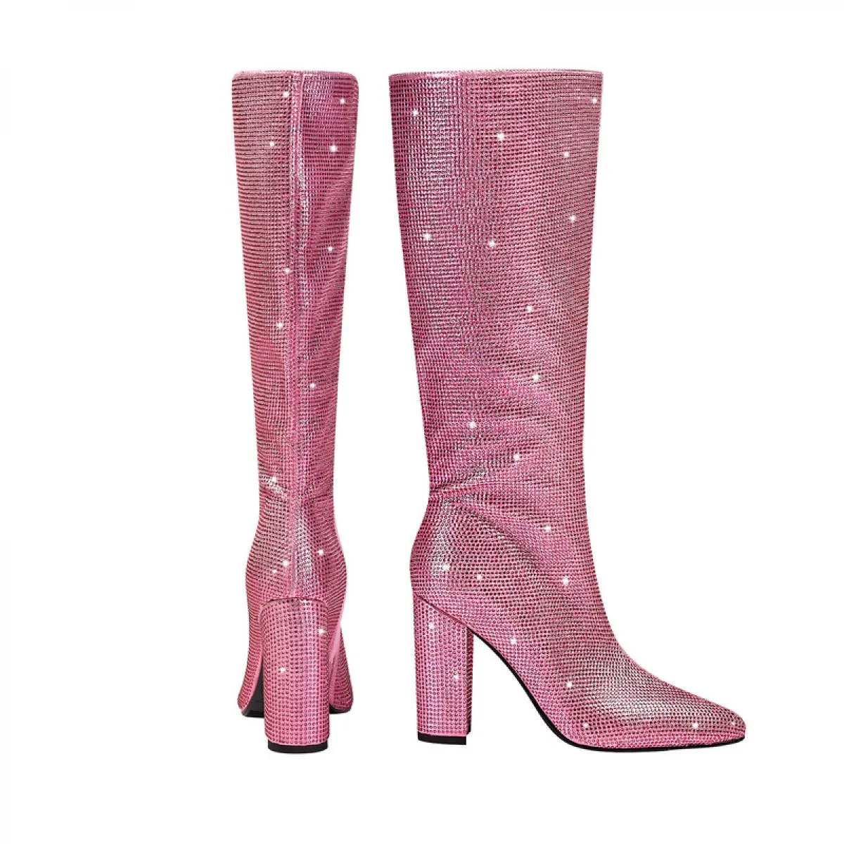 2024 nuovi stivali alti al ginocchio con strass rosa rosso per le donne designer tacchi alti festa matrimonio autunno inverno st