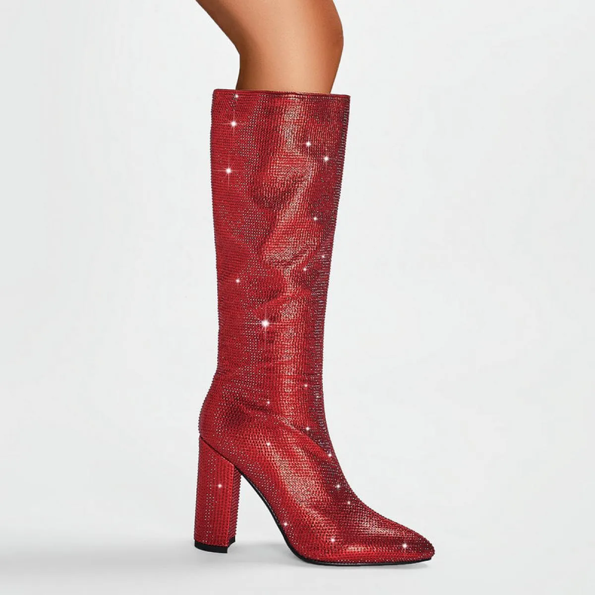 2024 nuovi stivali alti al ginocchio con strass rosa rosso per le donne designer tacchi alti festa matrimonio autunno inverno st