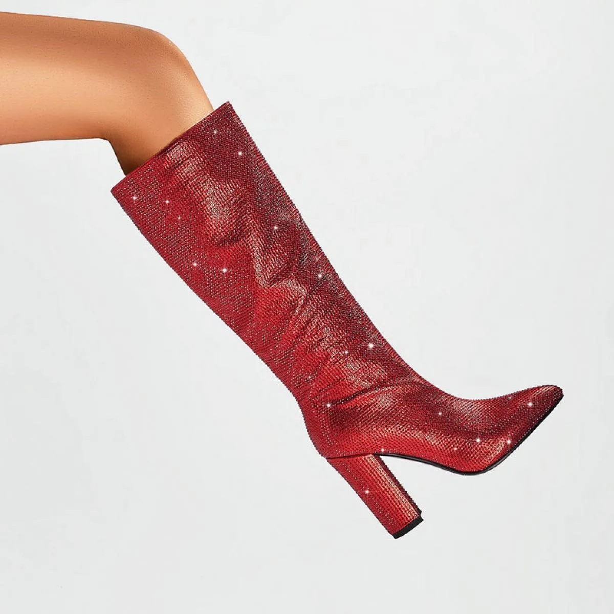 2024 nuovi stivali alti al ginocchio con strass rosa rosso per le donne designer tacchi alti festa matrimonio autunno inverno st
