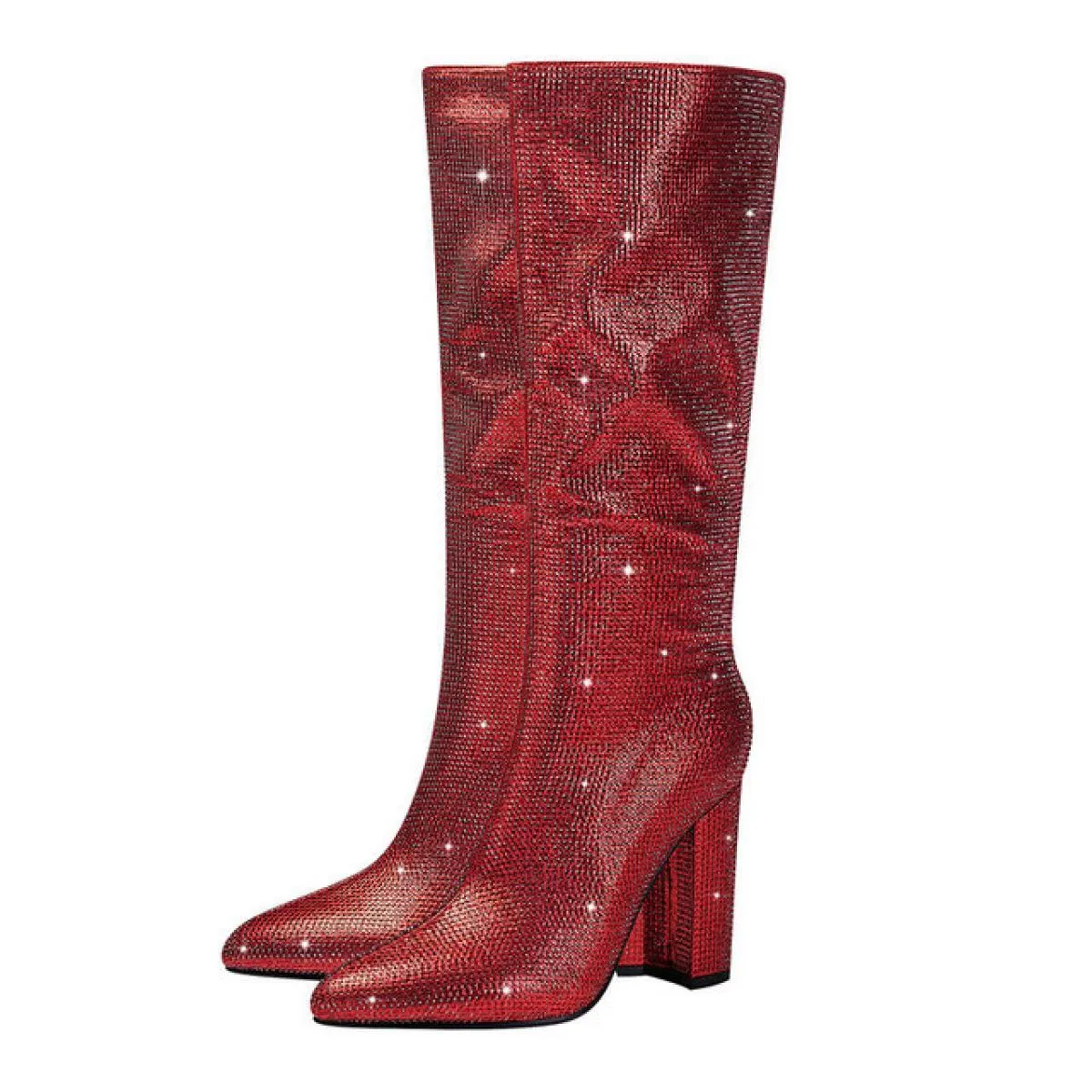 2024 nuovi stivali alti al ginocchio con strass rosa rosso per le donne designer tacchi alti festa matrimonio autunno inverno st