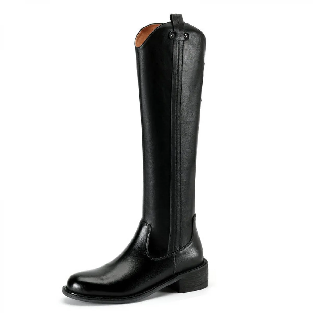 2024 Punta Rotonda Stivali Alti Al Ginocchio Inverno Più Nuovo Genuino Scarpe di Pelle Donna Cerniera Tacco Quadrato Med Stivali