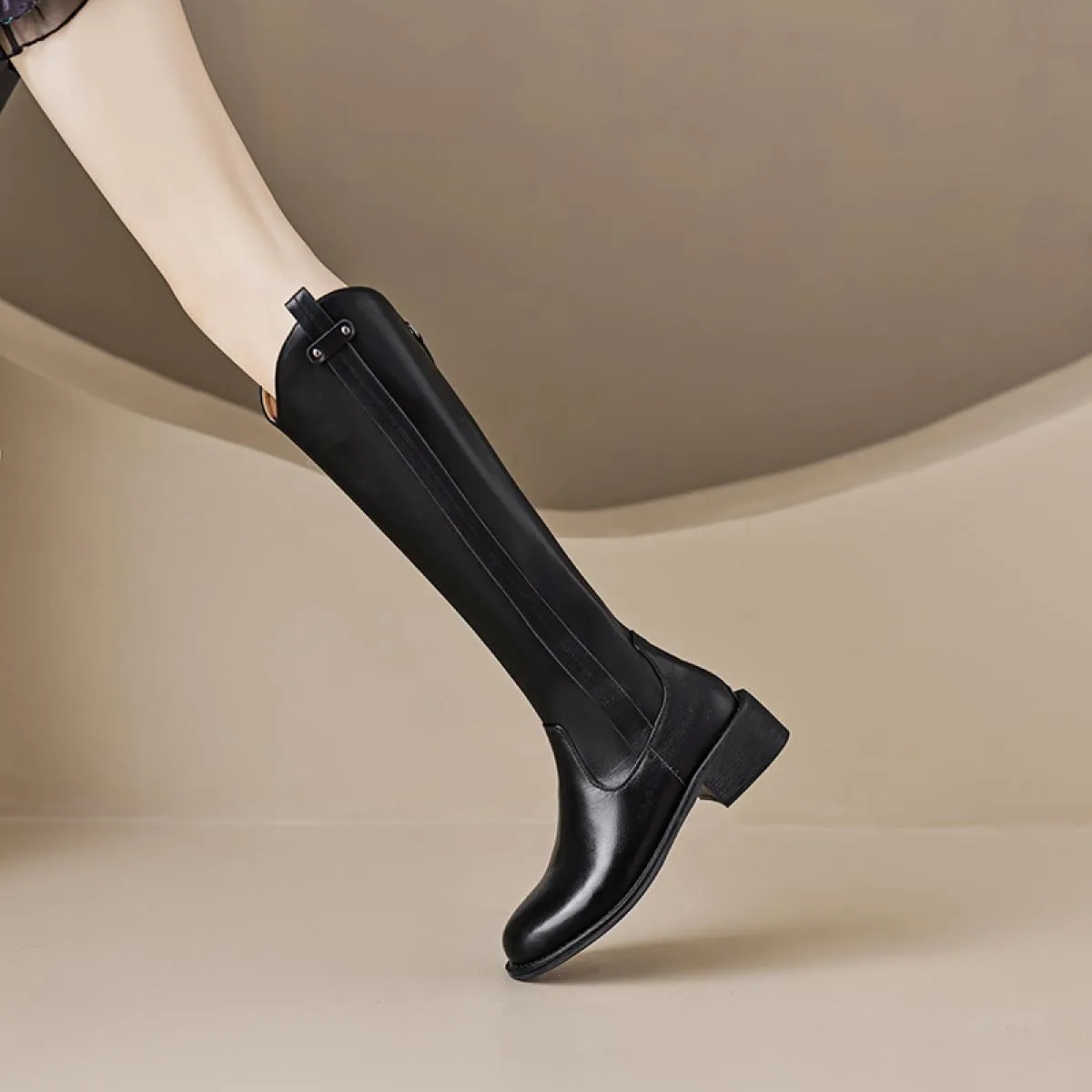 2024 Punta Rotonda Stivali Alti Al Ginocchio Inverno Più Nuovo Genuino Scarpe di Pelle Donna Cerniera Tacco Quadrato Med Stivali
