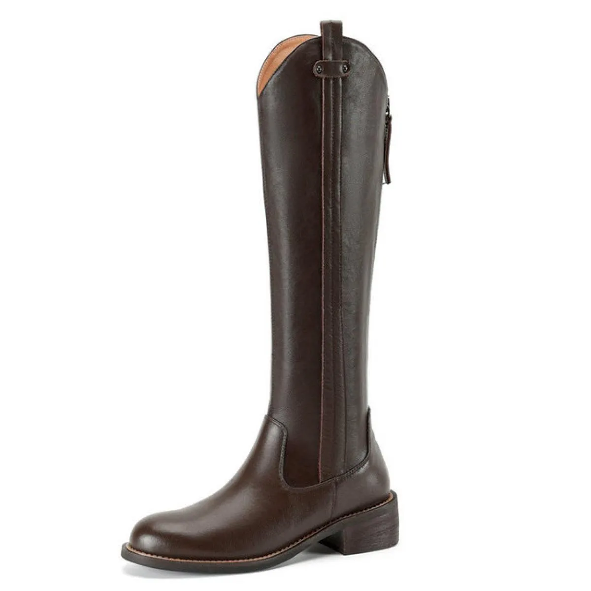 2024 Punta Rotonda Stivali Alti Al Ginocchio Inverno Più Nuovo Genuino Scarpe di Pelle Donna Cerniera Tacco Quadrato Med Stivali