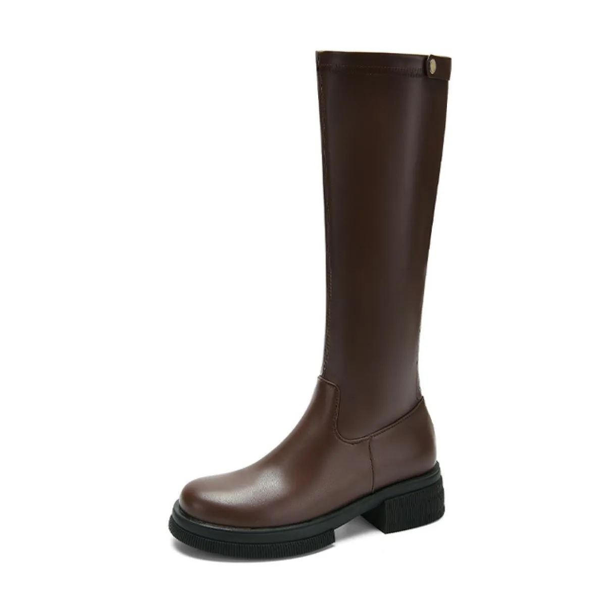 2024 Spessi Tacchi Alti Donne Stivali Alti Al Ginocchio Punta Rotonda Scarpe con Cerniera Donna Autunno Inverno Stivale da Moto