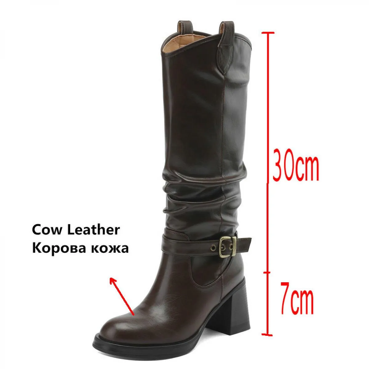 2024 Stivali alti al ginocchio da donna in vera pelle Tacchi alti spessi Scarpe eleganti casual Donna Autunno Inverno Taglia 34