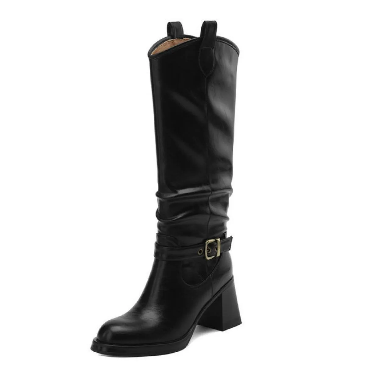 2024 Stivali alti al ginocchio da donna in vera pelle Tacchi alti spessi Scarpe eleganti casual Donna Autunno Inverno Taglia 34