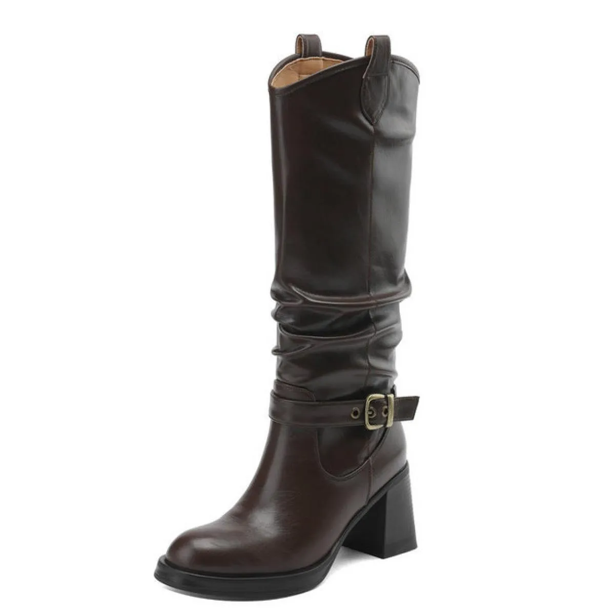 2024 Stivali alti al ginocchio da donna in vera pelle Tacchi alti spessi Scarpe eleganti casual Donna Autunno Inverno Taglia 34