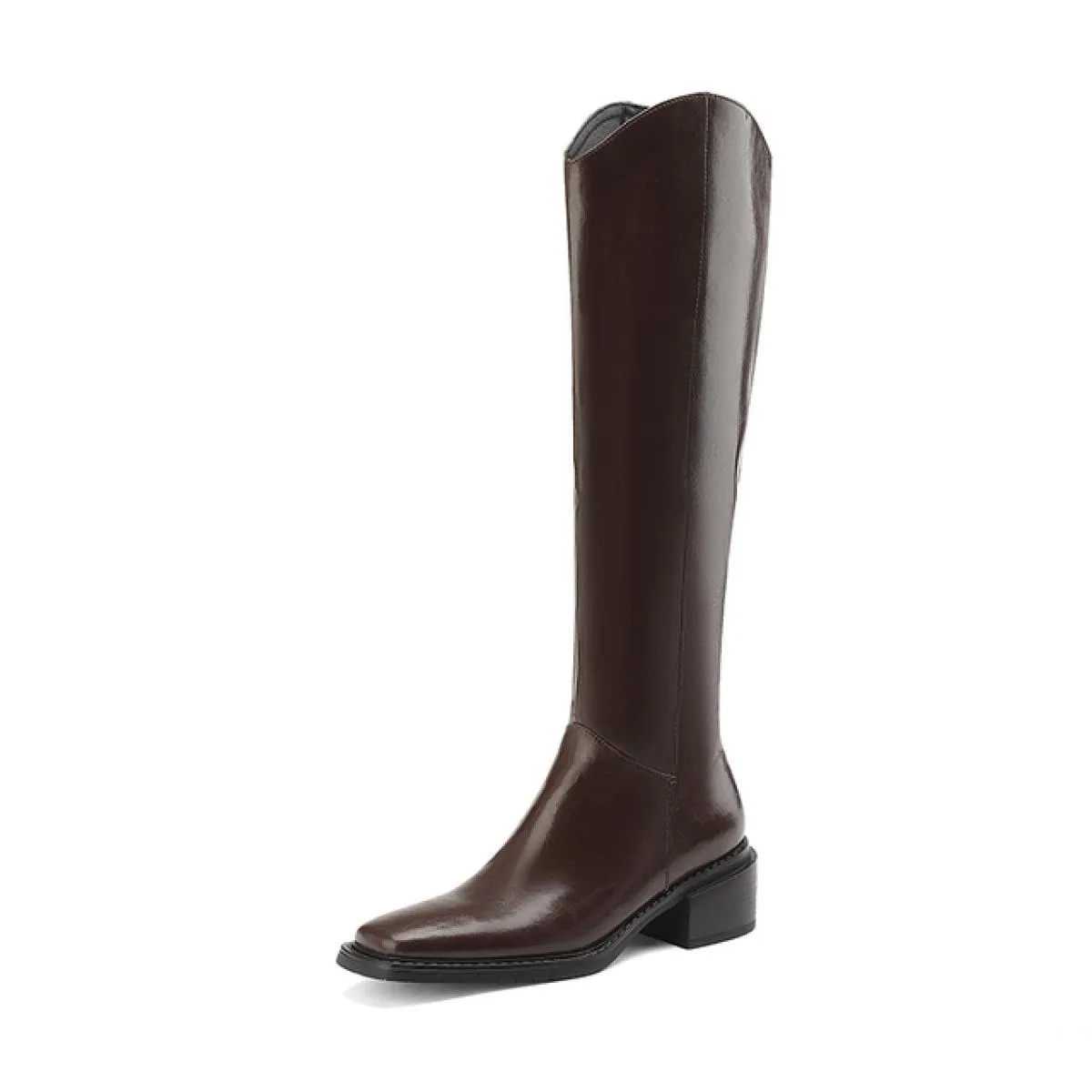 2024 Tacchi alti Donna Stivali alti al ginocchio Autunno Inverno Scarpe a punta quadrata Donna Vera pelle Office Lady Taglia 34