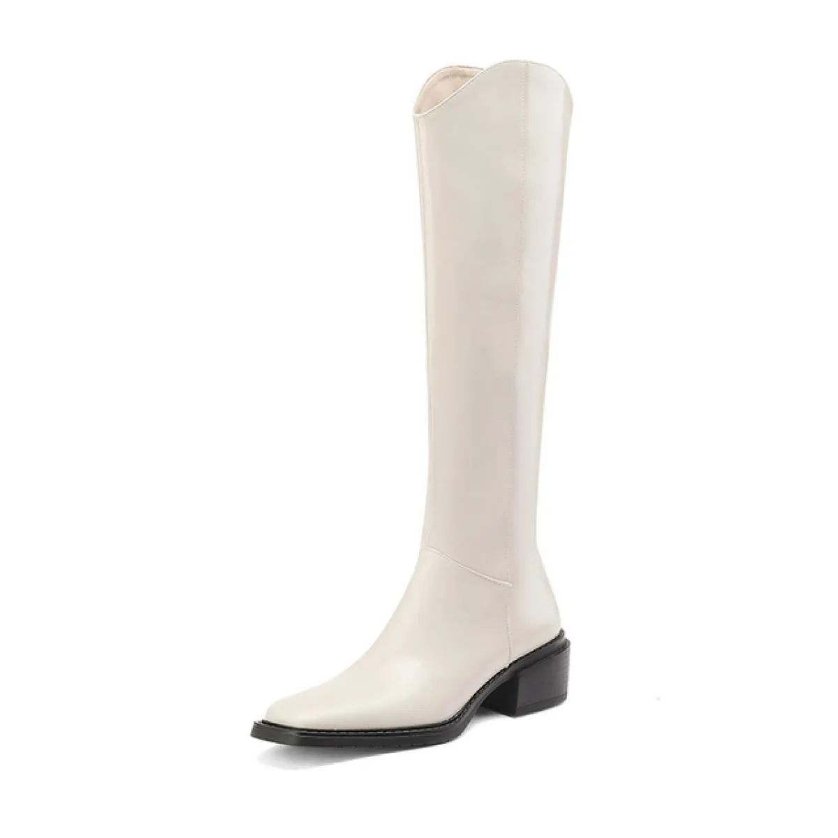 2024 Tacchi alti Donna Stivali alti al ginocchio Autunno Inverno Scarpe a punta quadrata Donna Vera pelle Office Lady Taglia 34
