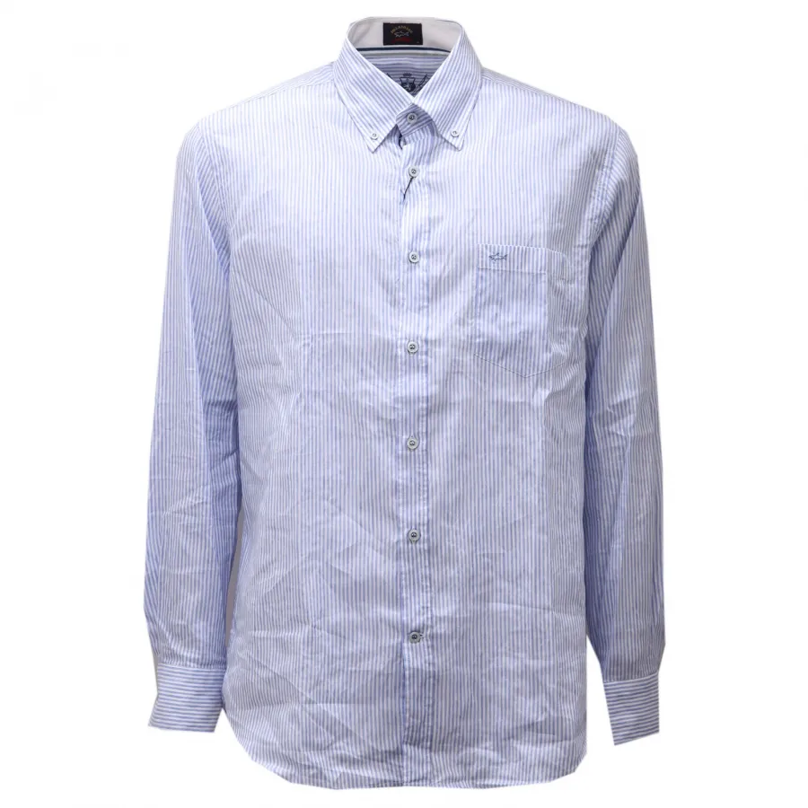 2773AE camicia uomo PAUL & SHARK light blue/white linen/cotton shirt men