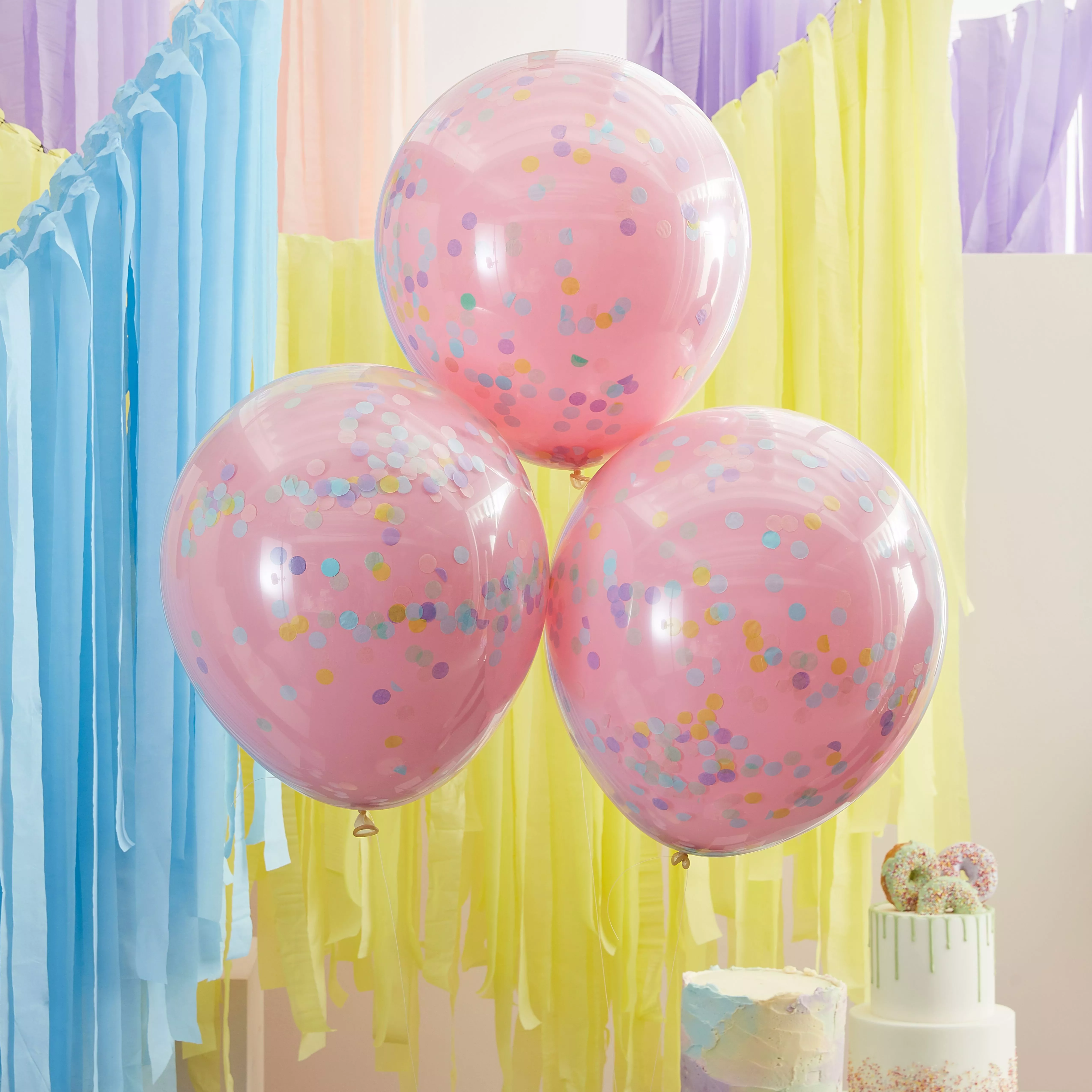 3 Palloncini Coriandoli Rosa Carnevale 45cm