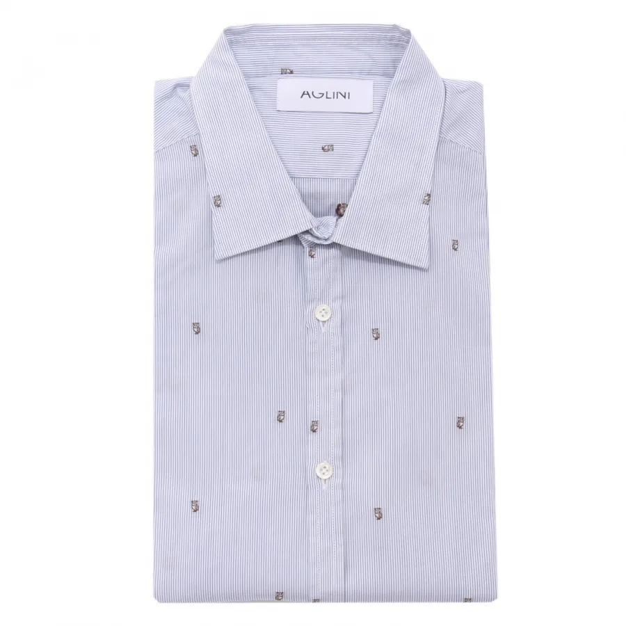 9614AE camicia uomo AGLINI blue/white embroidery owl cotton slim shirt man