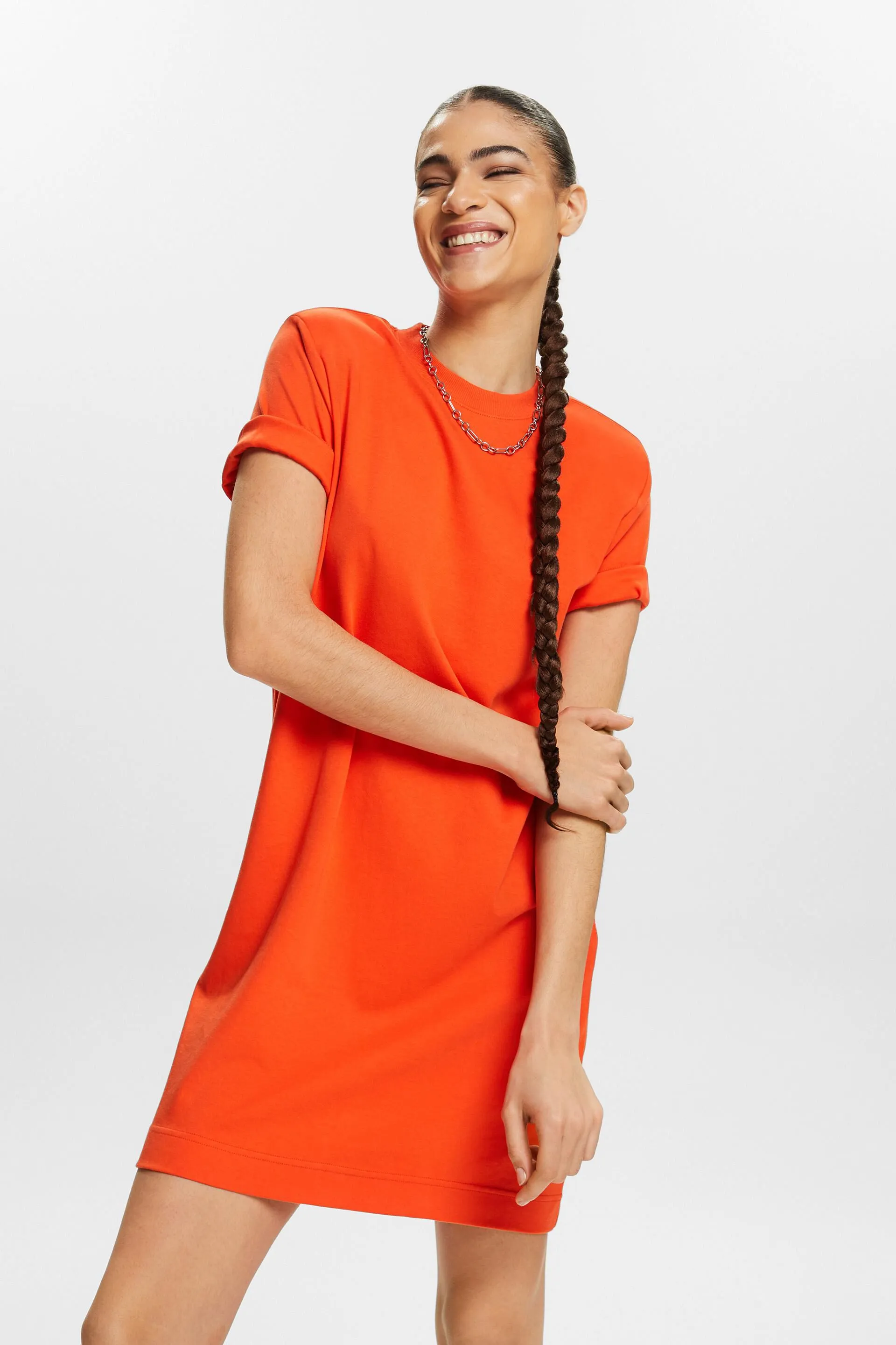 Abito t-shirt in cotone con spalline imbottite