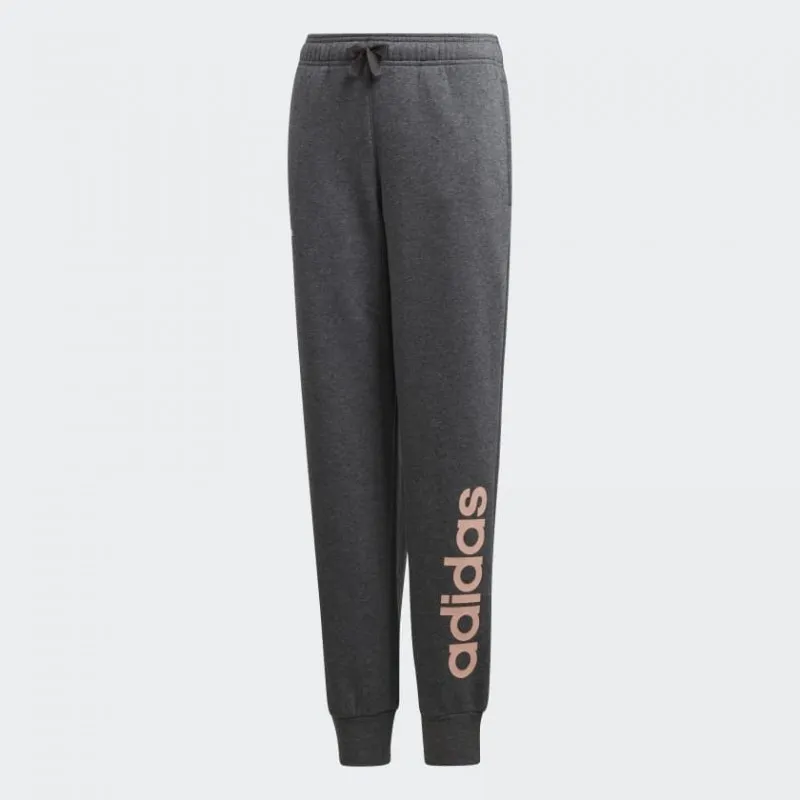 Adidas Junior Yg Linear Pantalone Felpa Grigio Mel Scritta Rosa Junior Bimba