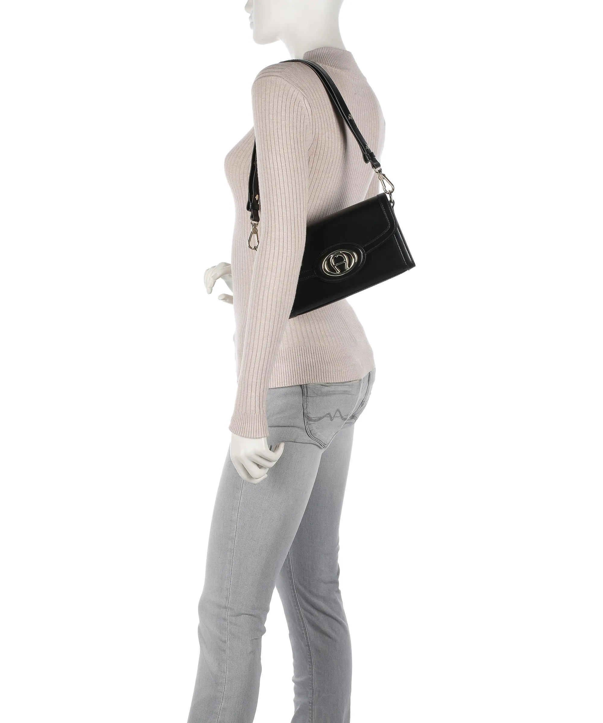  Aigner Luisa S Borsa a spalla pelle di vacchetta liscia nero  