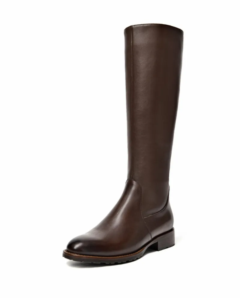 Beautoday Stivali Alti Al Ginocchio Donna Vera Pelle di Mucca Cerniera Laterale Punta Rotonda Lady Inverno Moda Stivali Lunghi F