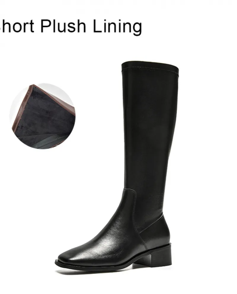 Beautoday Stivali Lunghi Donna Pelle di Mucca Pu Patchwork Stivali Alti Al Ginocchio Punta Quadrata Zip Laterale Scarpe Da Donna