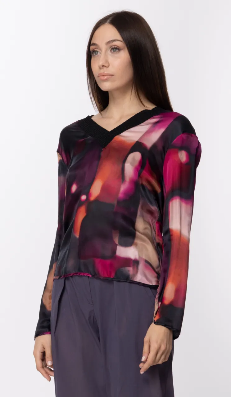 Blusa a fantasia con scollo a V Fucsia