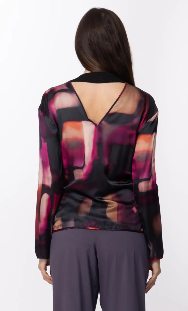Blusa a fantasia con scollo a V Fucsia