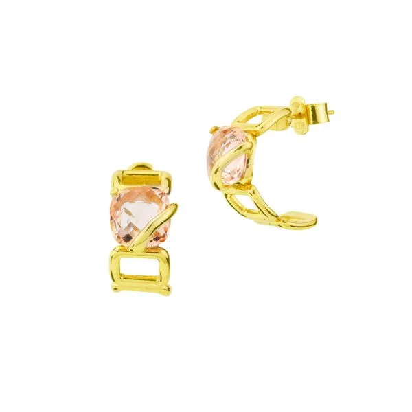 BOR144D Orecchini in argento in argento placcati oro giallo a semicerchio con cristallo peach    