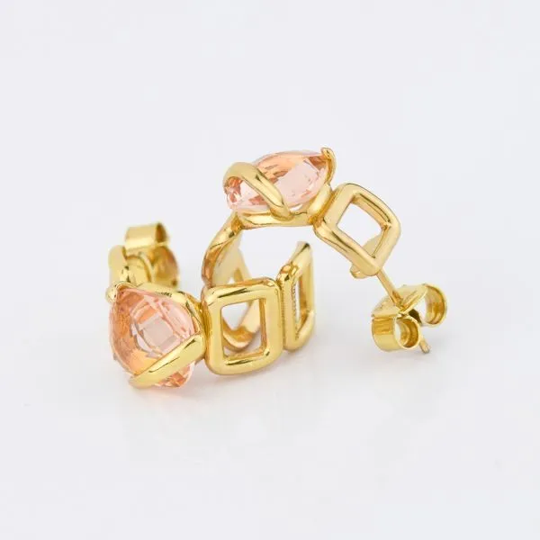 BOR144D Orecchini in argento in argento placcati oro giallo a semicerchio con cristallo peach    