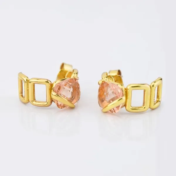 BOR144D Orecchini in argento in argento placcati oro giallo a semicerchio con cristallo peach    