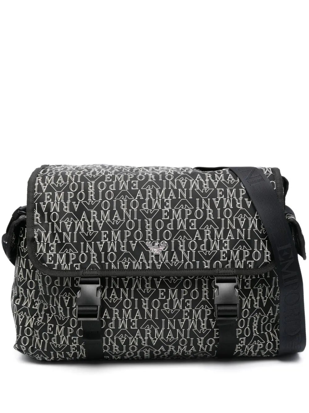 Borsa fasciatoio con stampa per neonato Emporio Armani Kids nero con tracolla regolabile