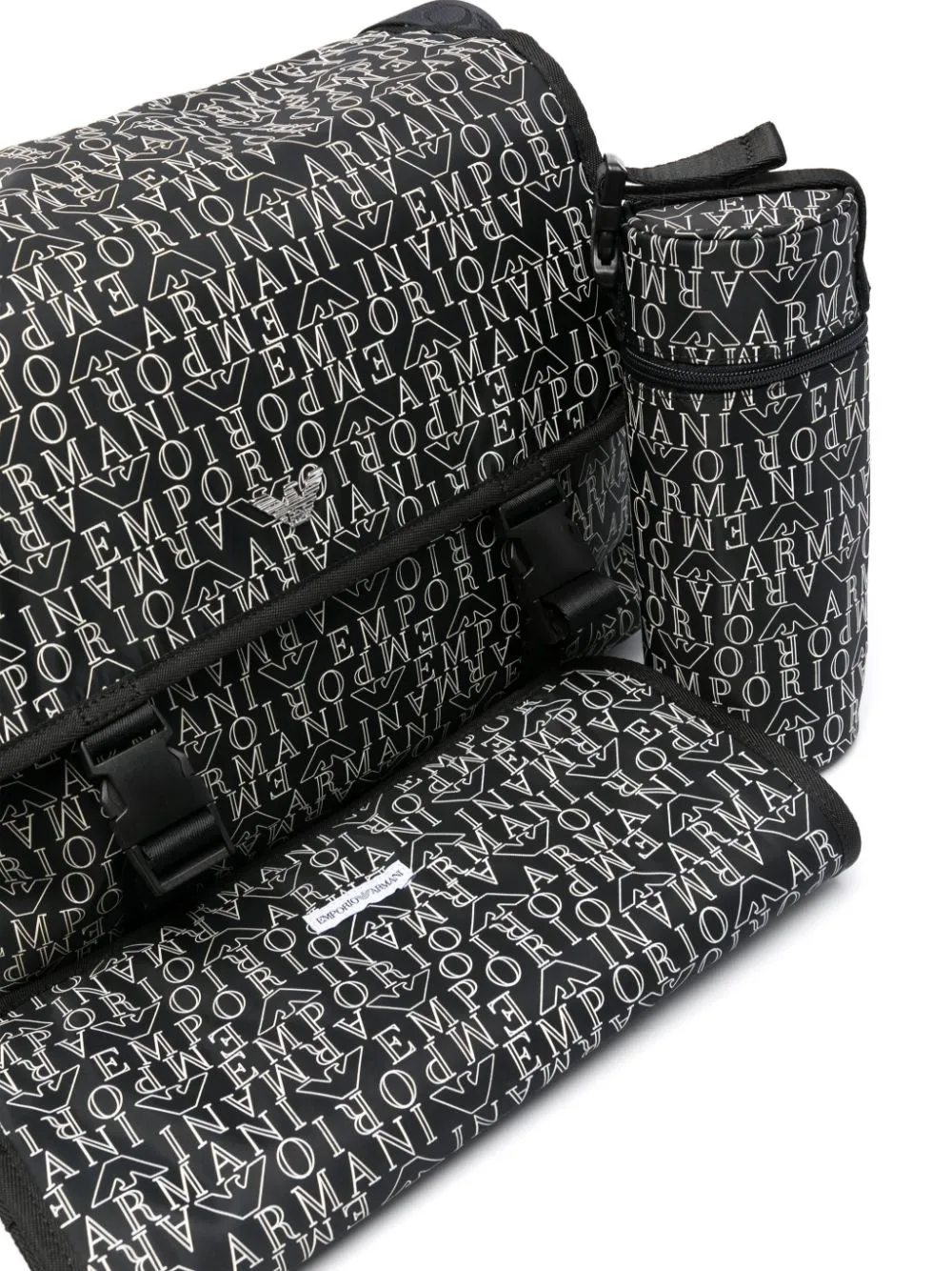 Borsa fasciatoio con stampa per neonato Emporio Armani Kids nero con tracolla regolabile