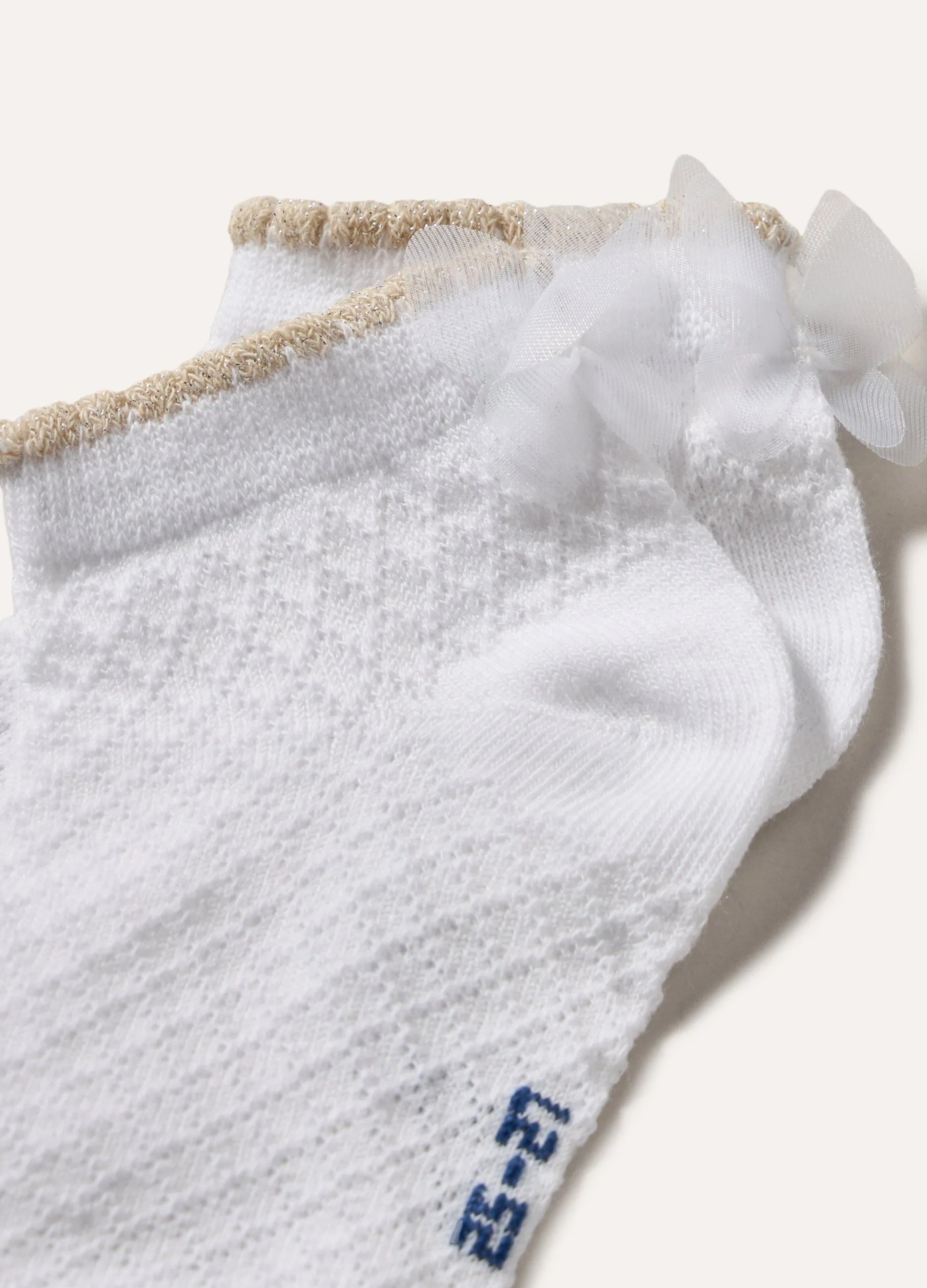 Calza corta in cotone con fiocco in tulle