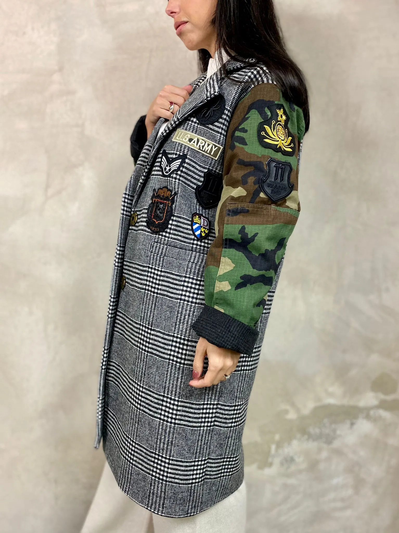 Cappotto Combinato Patch Maniche Camou