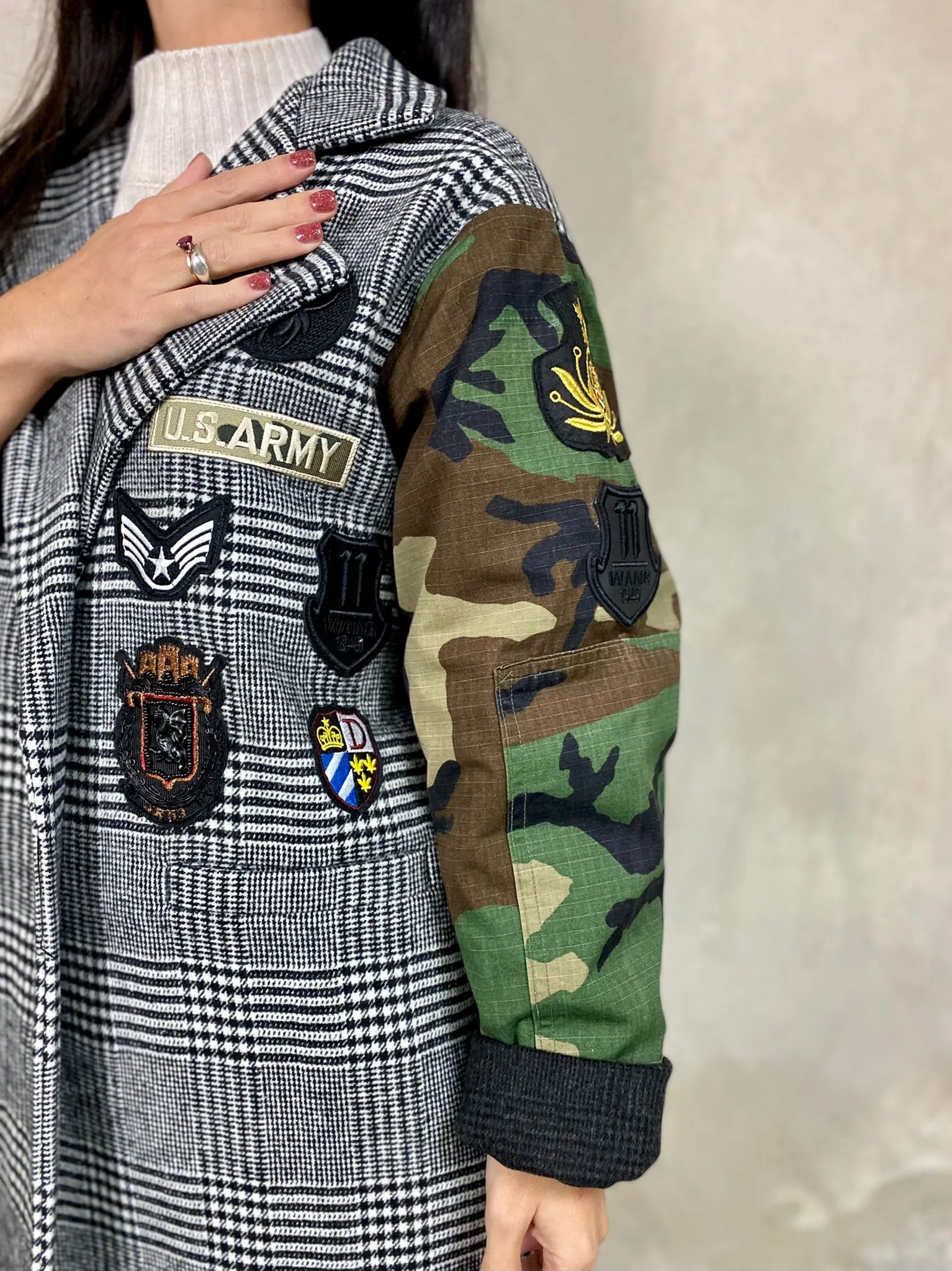 Cappotto Combinato Patch Maniche Camou