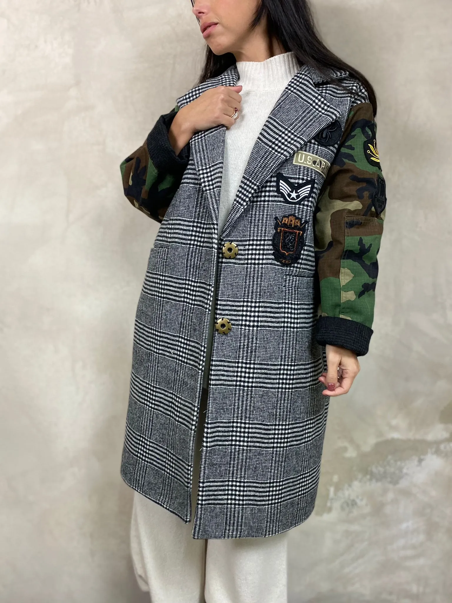 Cappotto Combinato Patch Maniche Camou