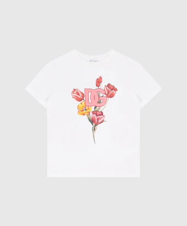 Dolce&Gabbana T-shirt bianca per bambini con stampa floreale L5JTNKG7NOB56