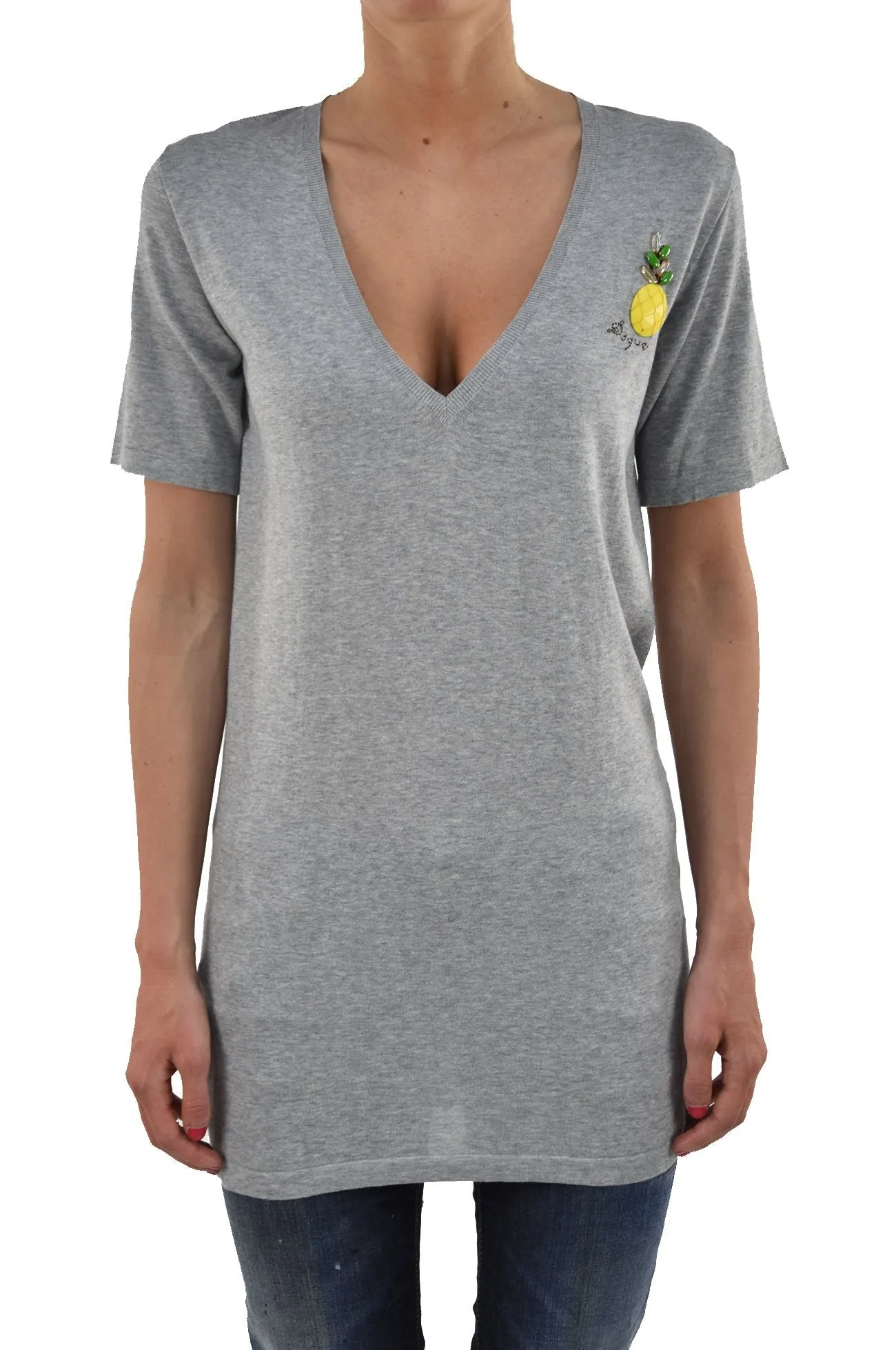 Dsquared2 T-Shirt Lunga Grigia Donna Cotone Logo Mod.S72HA0369S14270091