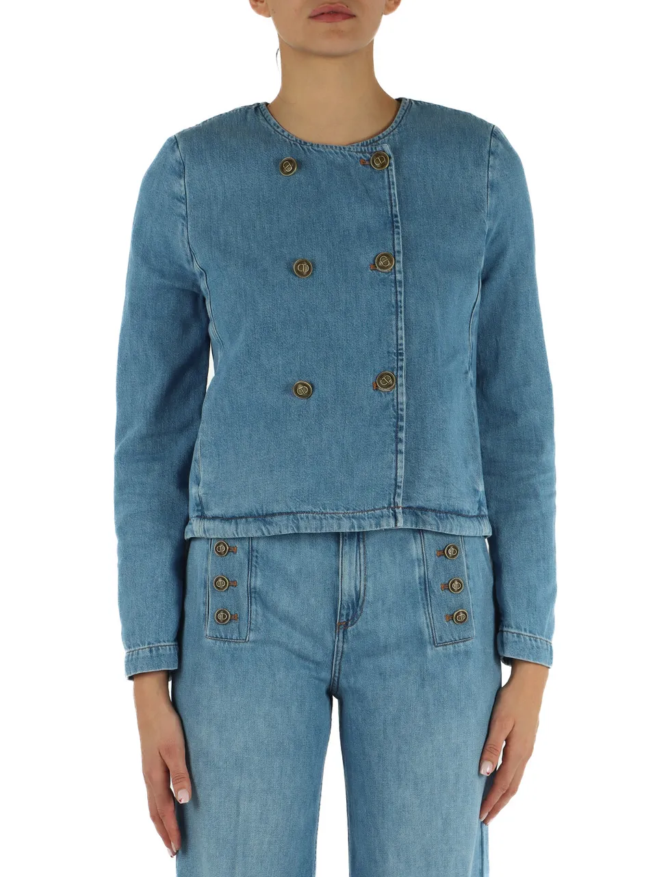 Giacchino jeans con bottoni logo